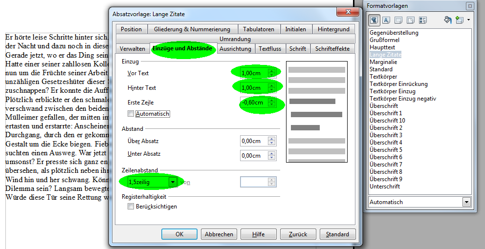 Formartierung OpenOffice Einzug / Zeilenabstand (Formatierung)