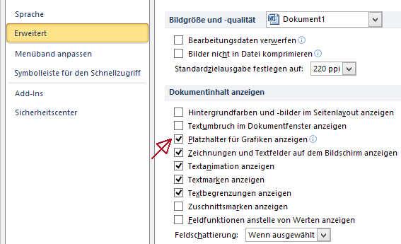 Grafik anzeigen anstatt Platzhalter - (Computer, Microsoft, Microsoft Word)