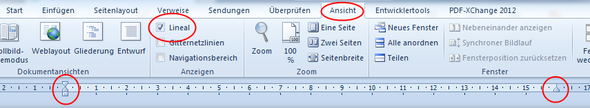 Setze hier einen Haken bei "Lineal" in der Registerkarte "Ansicht". - (Microsoft Word, schieberegler)