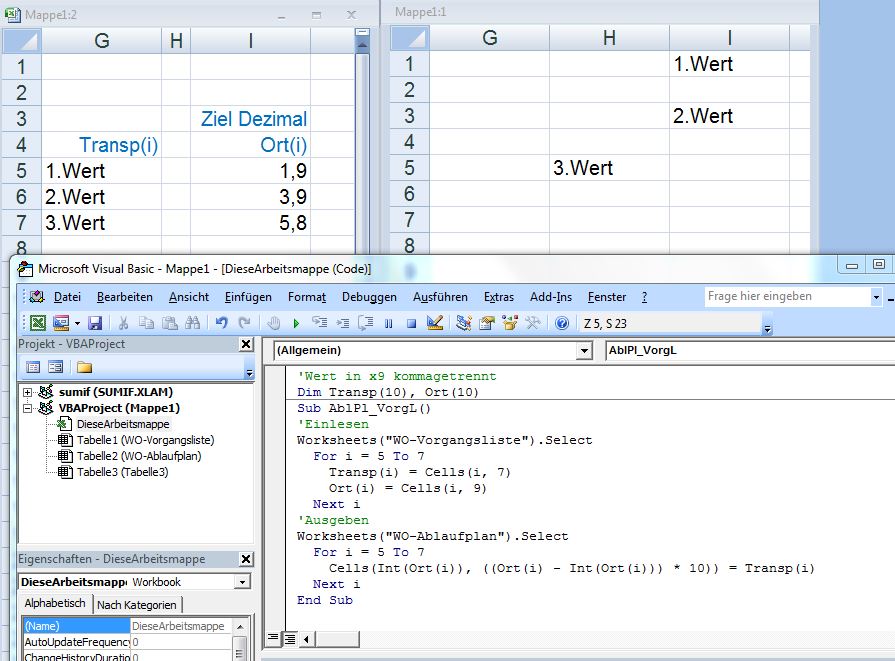 Excel VBA: Werte in jeweils vorgegebene Zelle schreiben (Schleifen)
