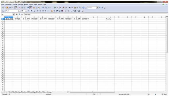 Feiertage Tabelle - (Microsoft Excel, OpenOffice)