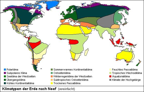 Klimaeinteilung nach Neef - (Wetter, Klima, Golfstrom)