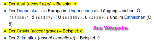 Akzentzeichen - (Microsoft Word, Striche)