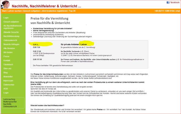 screenshot der orig. webseite - (Internet, Rechnung, Nachhilfe)