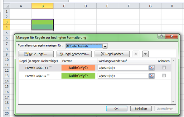 Excel 2010 Wenn Zelle X Leer Dann Zelle Y Rot Sonst Grun