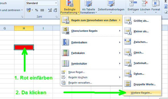 Excel 2010 Wenn Zelle X Leer Dann Zelle Y Rot Sonst Grun