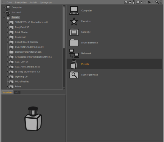 Content Browser - (Design, Texturen, Cinema4D)