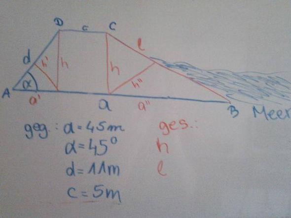 Skizze mit Angaben zur Aufgabe - (Mathematik, Pythagoras)