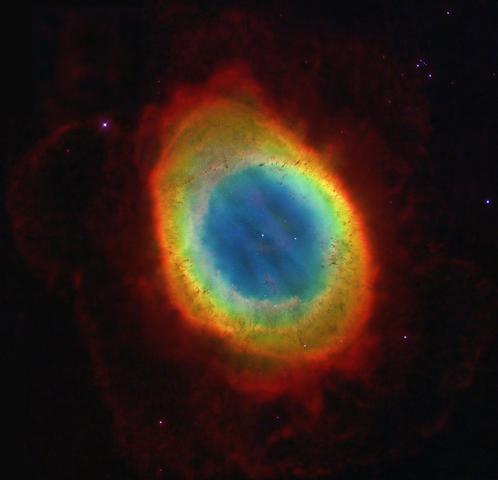 Ringnebel, echte Farben, Hubble-Aufnahme, eingefärbt - (Universum)