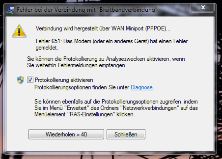 Kann keine Verbindung über WAN Miniport herstellen ...