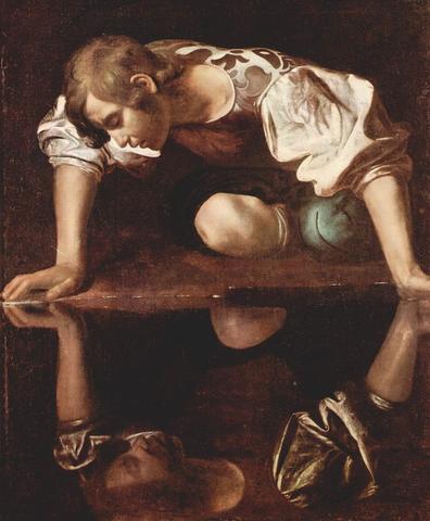 Narziss, Ölgemälde von Caravaggio, 1594 -1596, Galleria Nazionale d'Arte Antica, - (Religion, Christentum, Bibel)