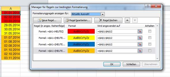 Excel Bedingte Formatierung Abhangig Vom Aktuellen Datum Formatieren Bedingte Formatierung