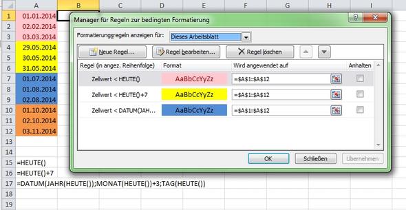 Excel Bedingte Formatierung Abhangig Vom Aktuellen Datum Formatieren Bedingte Formatierung