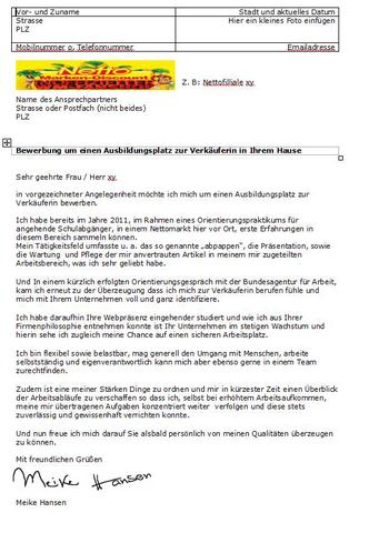 Bewerbung Um Ausbildungsplatz Zur Verkauferin Ausbildung Anschreiben