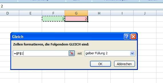 Excel - Zwei Zellen vergleichen und farblich markieren (Informatik