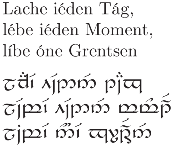 Deutscher Text in Tengwar-Schrift - (Tattoo, elbisch)