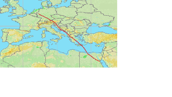 Wie sieht die Flugroute von Düsseldorf nach Hurghada (Ägypten) aus?