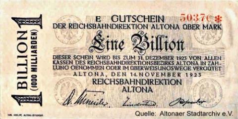 Eine Billion Mark Schein (davon konnte man sich nur ein Brot kaufen) - (Deutschland, Inflation, Weltwirtschaftskrise 1929)