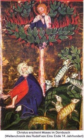 Moses sieht Christus im brennenden Dornbusch - (Religion, Gott, Glaube)
