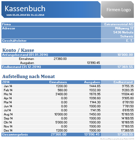 Kassenbuch als Exceldatei (Software, Download, kostenlos)