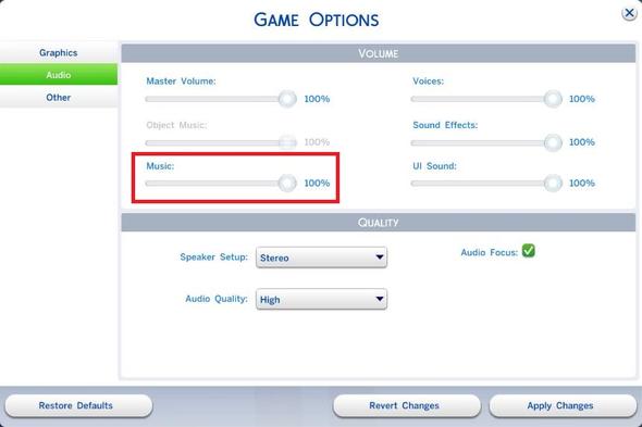 Optionen Audio - (Musik, Sims 4, ausschalten)