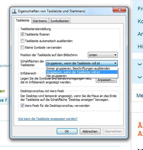 Eigenschaften Taskleiste - (Computer, PC, Windows 7)