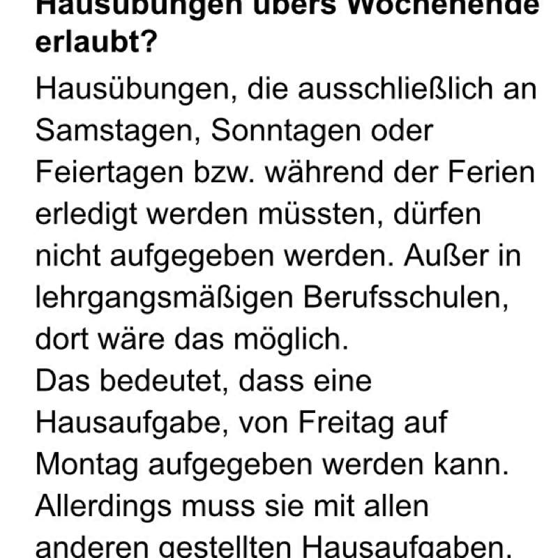 Darf ein Lehrer Hausaufgaben übers Wochenende aufgeben? (Schule, Ferien