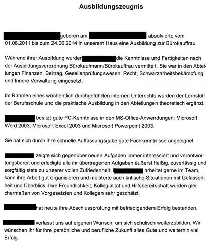 Ausbildungszeugnis Gut Oder Schlecht Bewerbung Arbeitszeugnis Buerokauffrau
