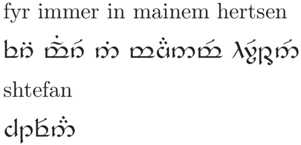 „für immer in meinem Herzen“ in Tengwar  - (Herr der Ringe, J.R.R. Tolkien, Transkription)