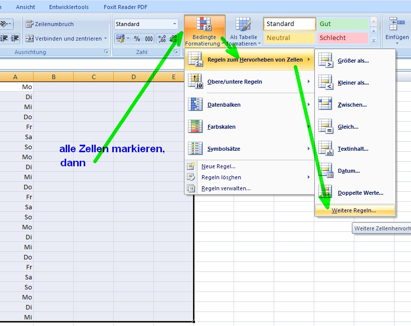 Excel: Zellen farbig markieren, wenn bestimme Zelle einen bestimmten Wert anzeigt (Office ...
