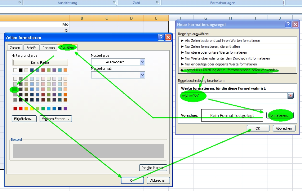 Excel Zellen farbig markieren, wenn bestimme Zelle einen bestimmten Wert anzeigt (Office