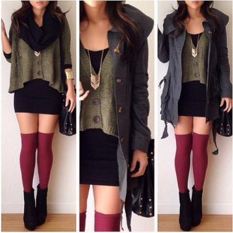 Rote Overknees Kombinieren Mode Outfit