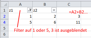 Auswirkungen eines Filters auf eine Formel - (Microsoft Excel, Formel, kopieren)