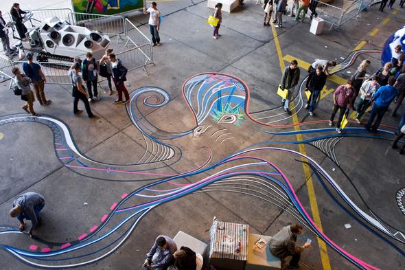 TAPE ART by TAPE OVER // funky octopus // close-up - (Tape, TAPEART)
