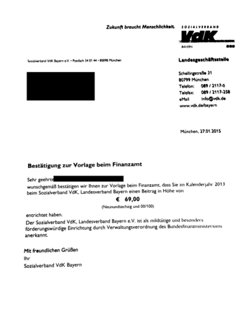 Muster VDK Mitgliedbeitrag als Spende absetzbar - (Einkommensteuer, anlage-n)