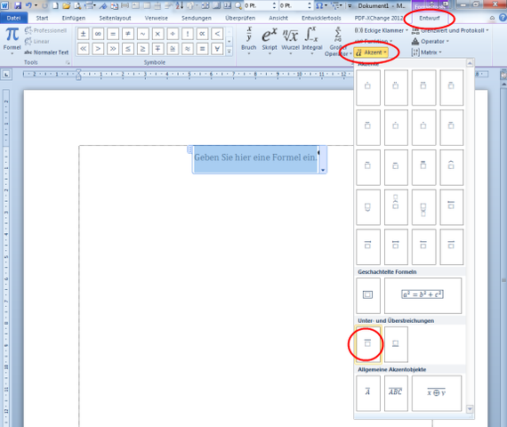 ein strich über dem buchstaben in word machen (Computer, PC, Studium)
