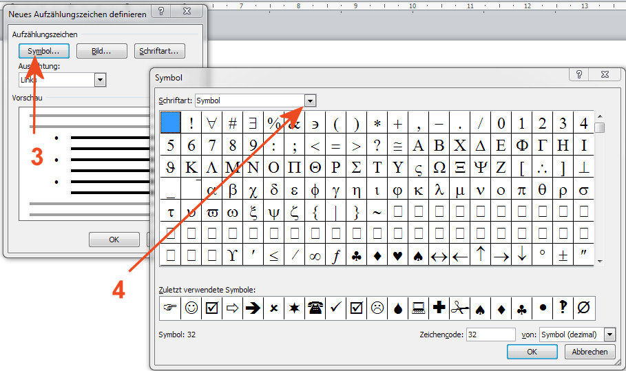 Coole Aufzählungszeichen (Word)