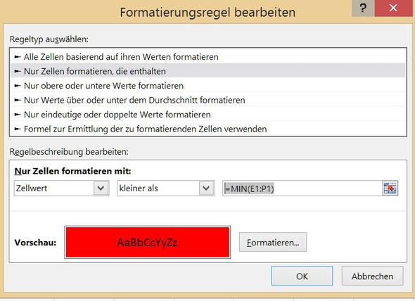 - (Excel, excel-formel, kleinster wert)