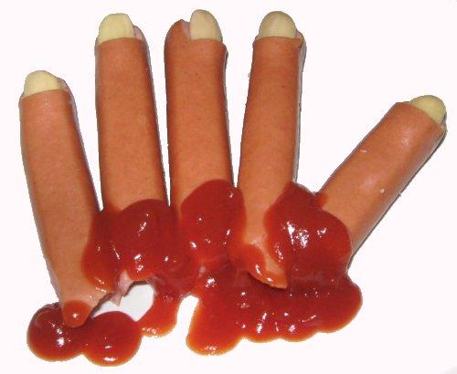 Blutige Finger aus Würstchen, mit Kettchupp und Mandelfingernägeln! - (Freundin, Geburtstag, Party)