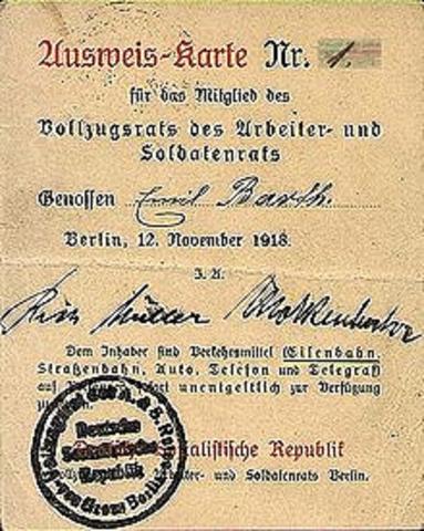 DeutscheSozialistische Republik 1918-AusweisArbeiter-&Soldatenrates - (Politik, Allgemeinwissen, SPD)
