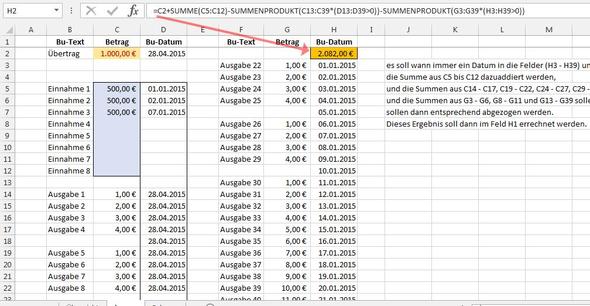 Haushaltsbuch-Formel - (Microsoft Excel, Formel, Datum)