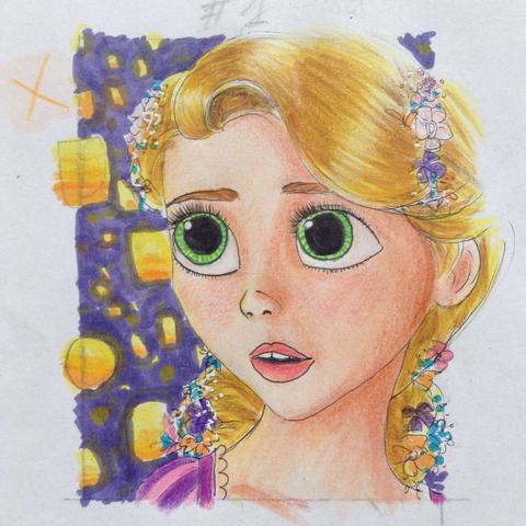 Rapunzel abgezeichnet :) Kakao-Karte mit Copic Ciao und Polychromos :) - (Lernen, Bilder, Kunst)