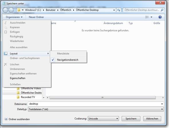 Windows7 Speichern Unter mit Navigationsleiste - (Computer, Windows 7, Microsoft Excel)