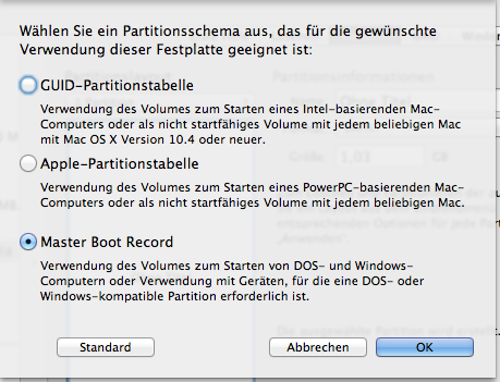 Hier Master Boot Record auswählen - (Mac, USB, umwandeln)