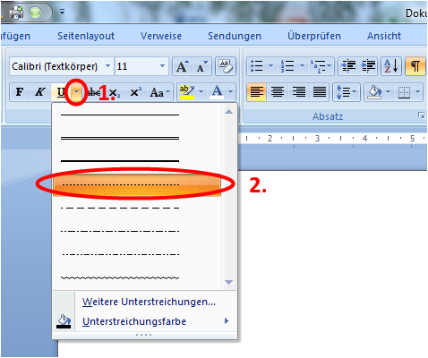 Punktiert unterstreichen - (Microsoft Word, OpenOffice)