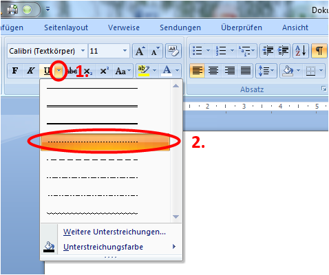 Wie kann ich ein Wort mit einer gepunkteten Linie unterstreichen? (Textdokument) (Microsoft Word ...