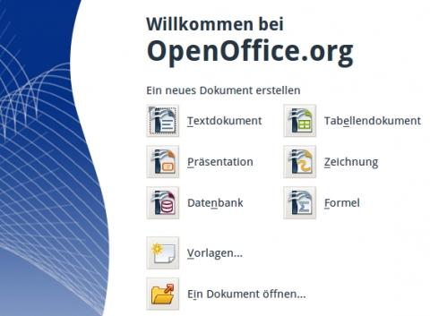 Startbildschirm von OpenOffice - (Referat, Microsoft PowerPoint)