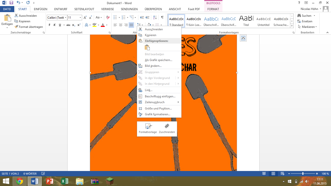 Wie kann ich in Word 2013 in Bild über die ganze seite ziehen (fungiert