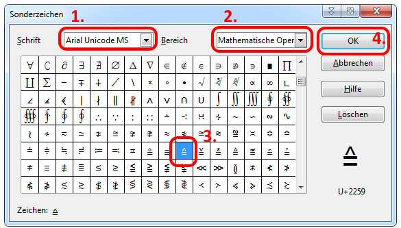 Weiß jemand wie man bei Open Office das Zeichen "entspricht" einfügt