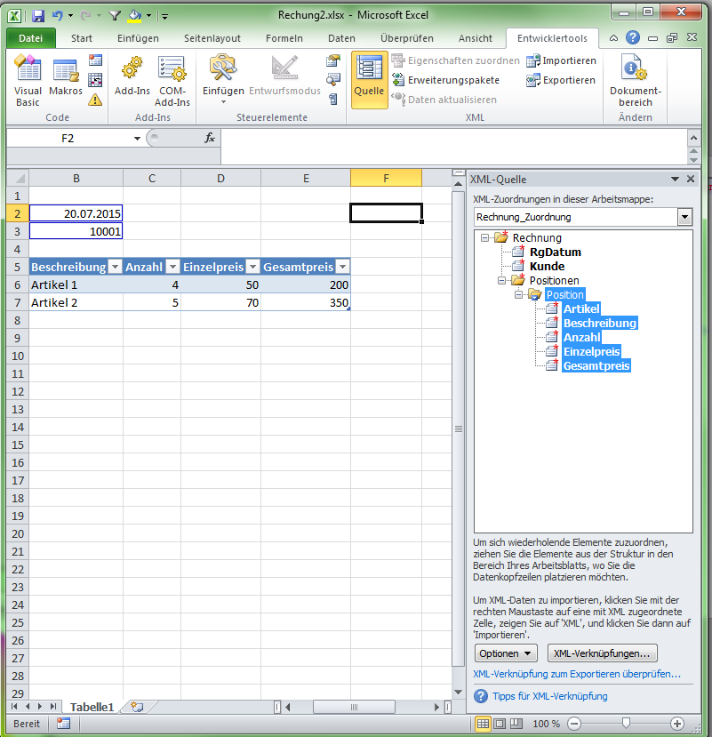 Excel wie kann ich eine Rechnung in XML umwandeln? (Microsoft Excel, Praxis, Zahntechnik)